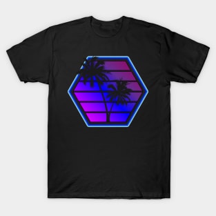 Synthwave Retro Hex Sunset Design T-Shirt